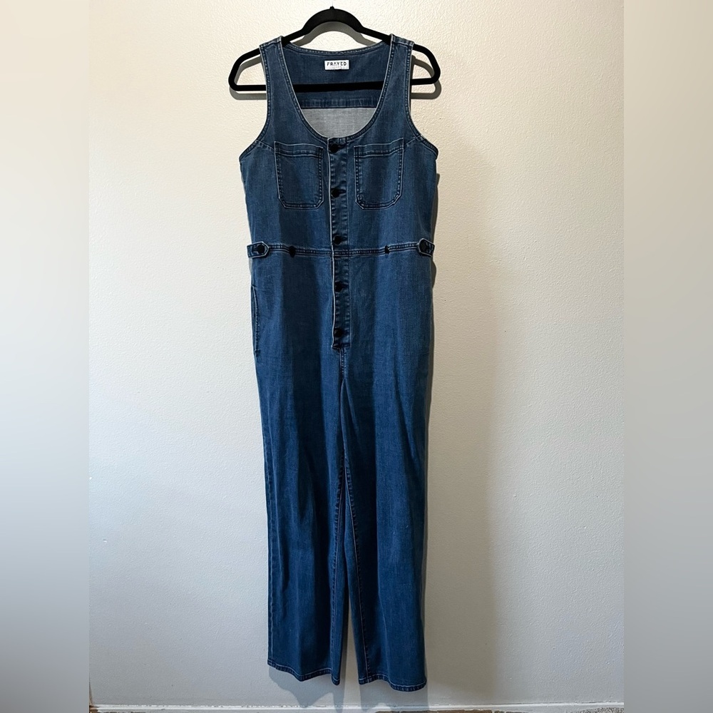 FRAYED jeans- Denim Blue Jumpsuit/Overalls Size M